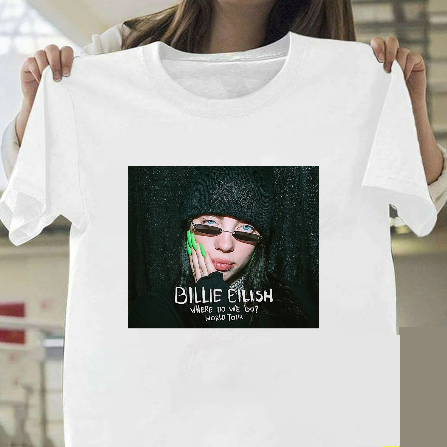 Billie Eilish Футболка Harajuku Fans белая хлопковая Мужская Camiseta Mujer Лидер продаж мужской эстетический Топ Футболка размера плюс уличная одежда крутая - Цвет: 2