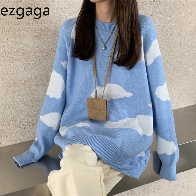 Вязаный свитер Ezgaga пуловер женская Свободная верхняя одежда новинка 2020 Осенние