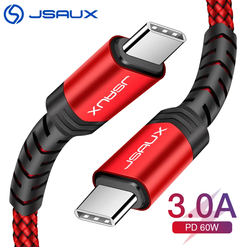 JSAUX USB Type C Cable to USB C Cable 60W PD 3.0 Quick Charge for MacBook Pro iPad Air 2020 Samsung Google Pixel Data Cable