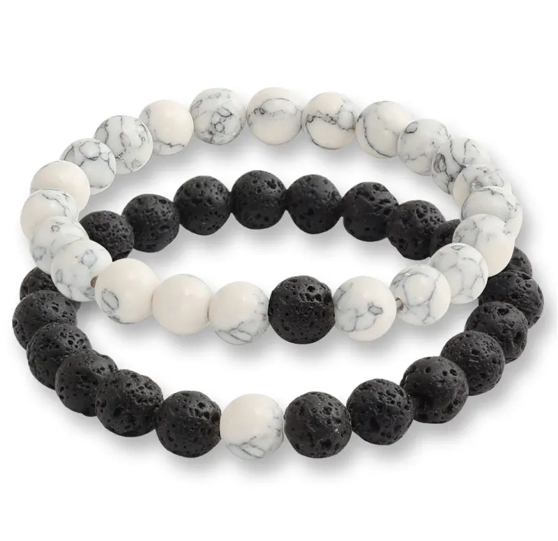 White Lava Onyx 2 шт./компл. 11 Стиль пара дистанционный браслет Натуральный камень браслет лунный камень для Для мужчин Для женщин Подарок другу очарование прядь ювелирных изделий - Окраска металла: White Lava Onyx