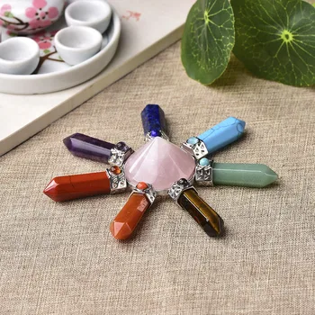 

Natural Gem Stone Colourful Seven Chakras Natural Stone Jewelry Energy Generator Crystal Stone Points Healing Spiritual Pendulum