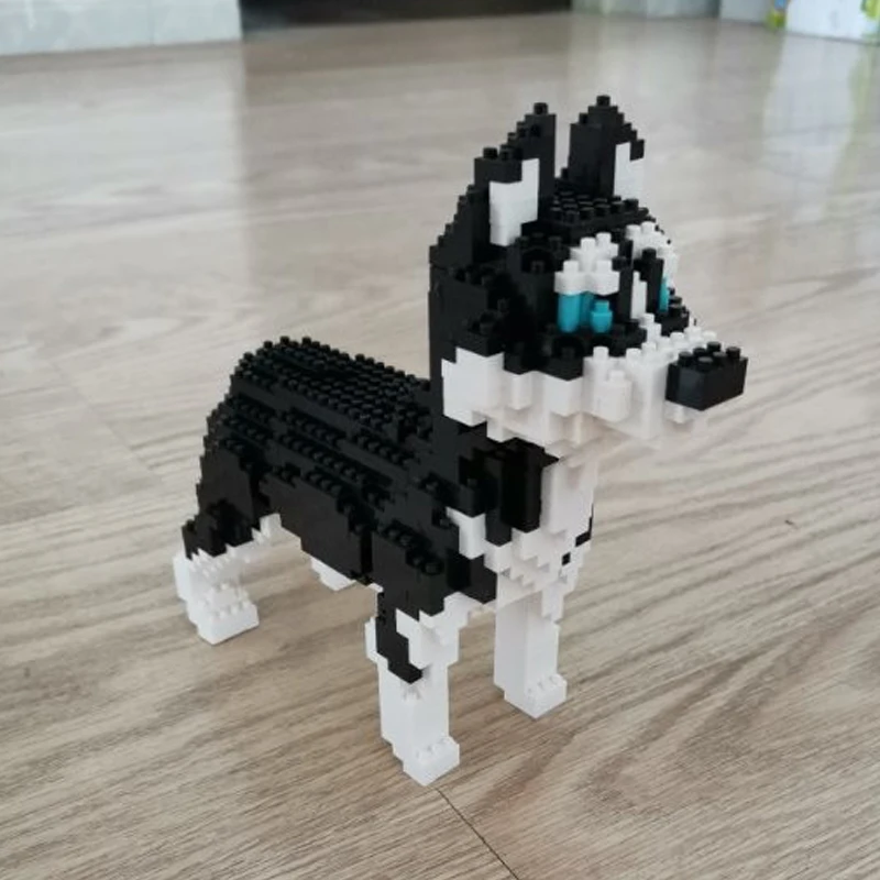 BS Siberian Husky Black Dog Animal Pet DIY Diamond Mini Building Nano Block Toy 