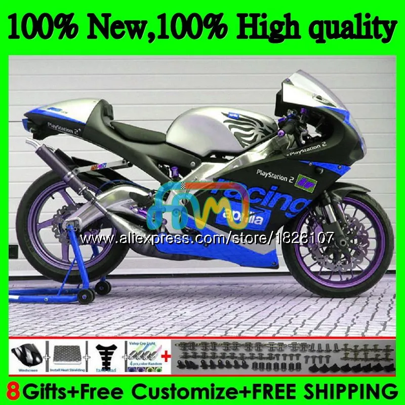 RS125R для Aprilia RS 125 R RR RS125 99 00 01 02 03 04 05 64BS. 81 RS4 RS-125 1999 2000 2001 2002 серебристо-голубой 2003 2005 обтекатель