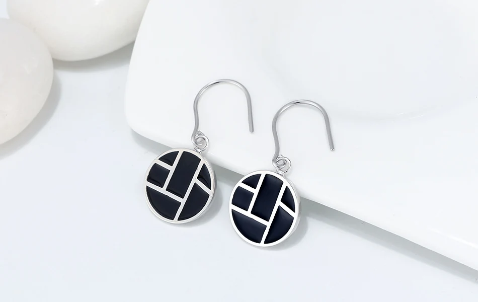 ORSA JEWELS чистый 925 Висячие серьги из серебра 925 пробы для женщин длинные висячие черные класса эмаль ремесло трендовые ювелирные изделия для девочек SE196