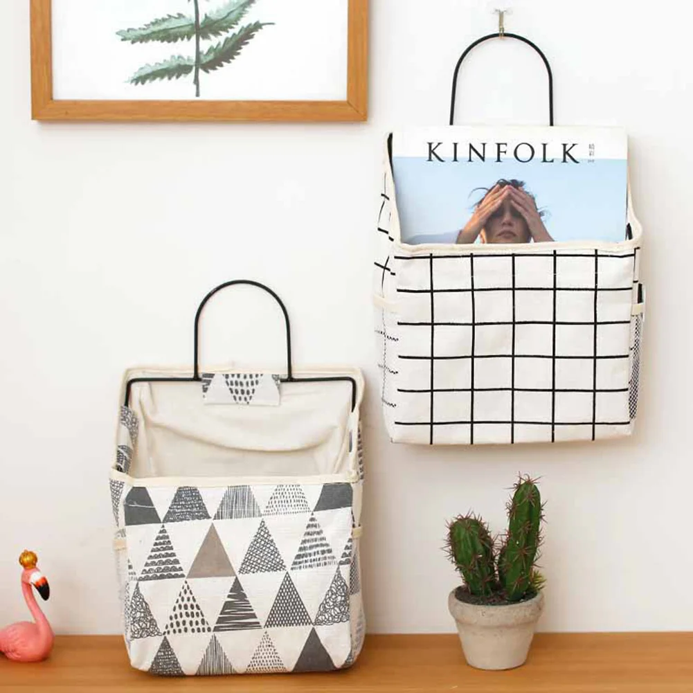 

1pcs Wall-mounted Storage Bag Cotton Linen Storage Bag Book Sundries Cosmetics Collector