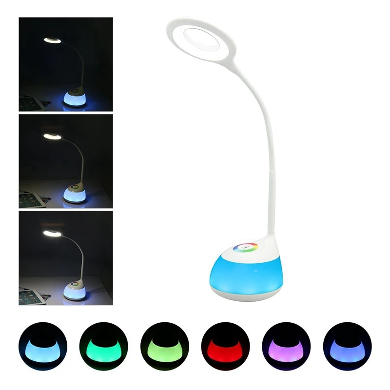 Led Desk Lamp, Colorful Dimmable Desk Lamps Table Lamp 3 Brightness Levels Flexible Arm Touch-Panel Menit Desk Lamp Kids Modern