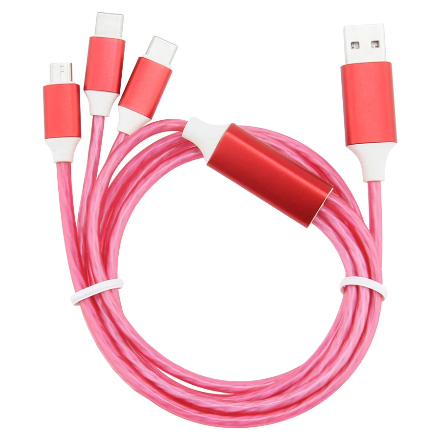 US $190.03 12m 3 In1 LED Flow Lighting Cable Micro USB Type C Charger Cables For IPhone Samsung Huawei Data Wire TypeC Phone Charge Cord