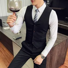 Осень и зима стиль костюм жилет Мужской приталенный корейский стиль Жених Лучший человек формальное платье сплошной цвет бизнес кэсуа