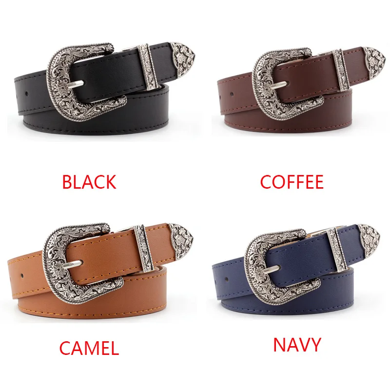 Retro Metal Pin Buckle Women Belt Vintage Carved PU Leather Gothic Waist Belt  Ladies Casual Jeans Pants Waistband Strap - AliExpress