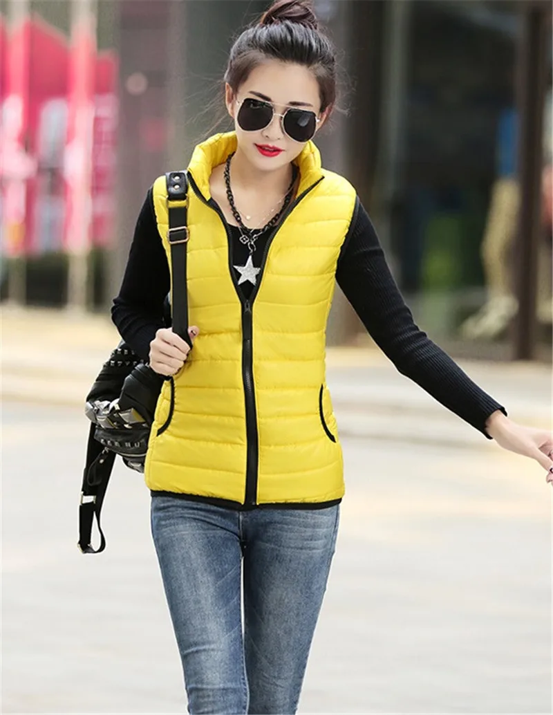 Slim Down Cotton Vest Women Sleeveless Jacket Winter Autumn Warm Stand Collar Waistcoats Female Casual Candy colors Coat