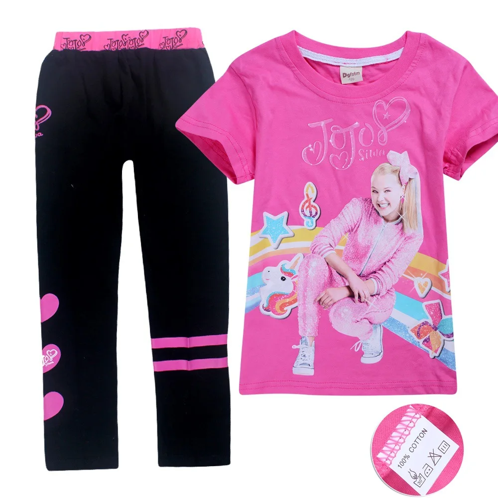 JOJO Siwa/Новинка года, одежда для маленьких девочек от 8 до 12 лет, футболки с коротким рукавом, розовая одежда для малышей, комплекты из футболки и штанов для крупных детей - Цвет: T8357