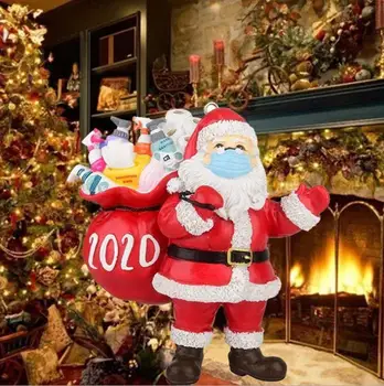 

3D Resin Claus Gift 2020 Christmas Ornament Santa Claus with Mask Decoration Party Decoration Santa Xmas Tree Ornament