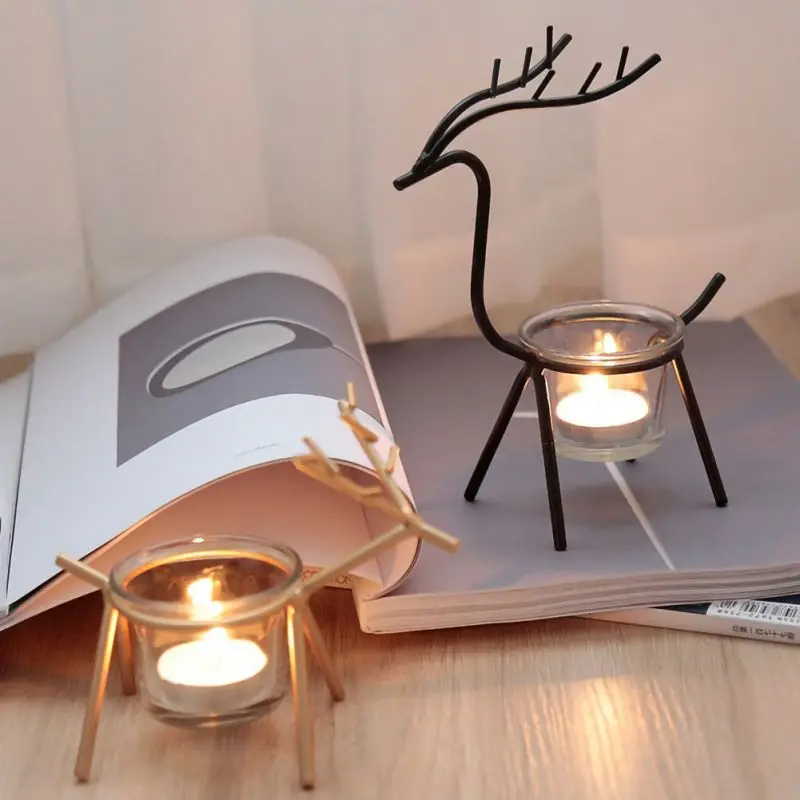 

Valentine's Day Mother's Day Candle Holders Creative European Iron Art Deer Candlestick Christmas Decorations And Gifts