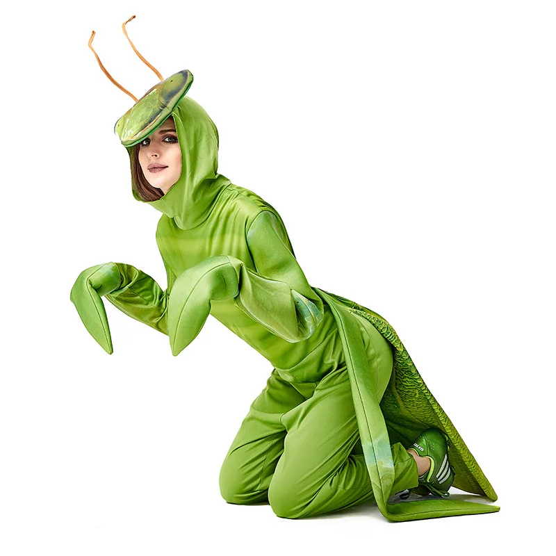 

Umorden Fantasia Purim Halloween Costumes Unisex Men Women Praying Mantis Costume Green Insect Performance Suit