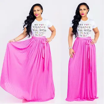 

2020 Women Summer High Waist Maxi Skirts Pleated Beachwear Chiffon Long Casual Skirt Solid Color Chiffon Skirt