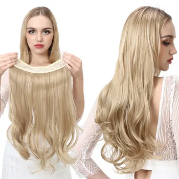 SARLA Natural Synthetic Halo Hair Extensions No Clip In Artificial Fake Ombre Blonde Brown Black Pink Red Wavy False Hair Piece 1