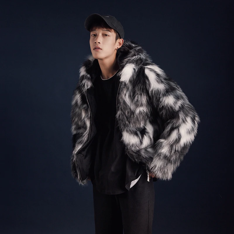 

UYUK2019 Winter New Fashion Loose Fur Coat Men Original Large Size Trend Thickening Hooded Men's Jacket Masculino