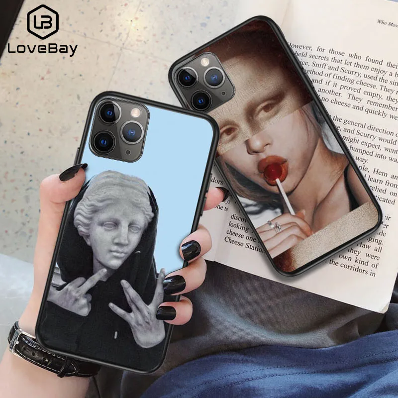 

Lovebay Cartoon Statue Abstract Art Painted Phone Case For iPhone 11 Pro Max X XS XR Xs Max 6 6S 7 8 Plus Soft TPU Back Cover