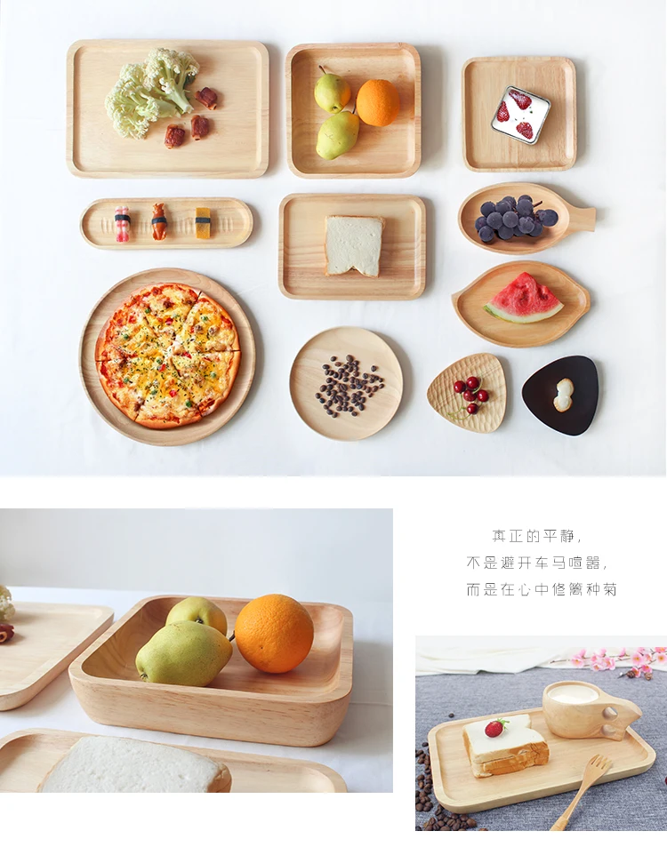 Wooden Round Storage Tray Plate Tea Food Dishe Drink Platter Food Plate Dinner Beef Steak Fruit Snack Tray Home Kitchen Decor