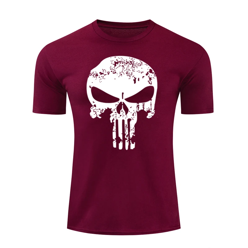 maroon skull white Новая футболка с черепом летняя смешной короткий рукав Футболка с принтом Мужская Каратель футболки с аниме рисунком Homme повседневные топы хлопок одежда - Цвет: maroon skull white