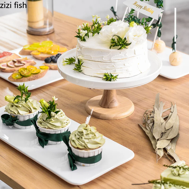 Керамический торт высокой ноги лоток набор стол десертный стол Дисплей Подставка для кексов стенд день рождения закуски трехуровневый лоток десертная тарелка