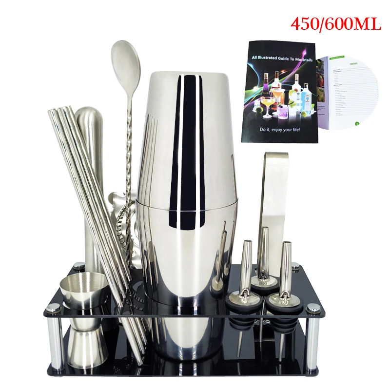 14P 450 600ML 1-14 шт/Se барная посуда из нержавеющей стали Бостонский Снежный набор для коктейлей набор бармена бар инструмент с Винный Стеллаж коктейльный рецепт - Цвет: 14P 450 600ML