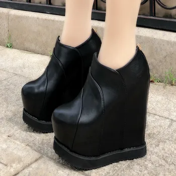 

15 Cm Super High Heels Waterproof Platform Women's Boots 2019 Increase Within Thick-Sole Wedges Ankle Boots Fashion Short Boots