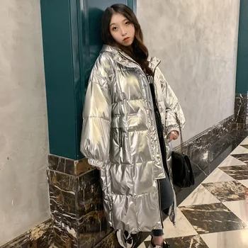 

Long winter Jacket women Coat Female 2020 waterproof Fashion New Bright Face Loose Hooded Long Sleeve Warm Cotton Jacket Tide