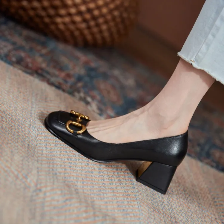 The New Summer Edition Of 2021 Women's Pure Color High-Heeled Shoes With Horseback Buckle Casual Fashion And All-Match Women's s