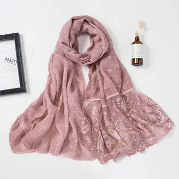 

10pc/lot soft cotton lace edges scarf embroidery Lace hijab scarf shawl hijab woman plain maxi shawl wrap for women
