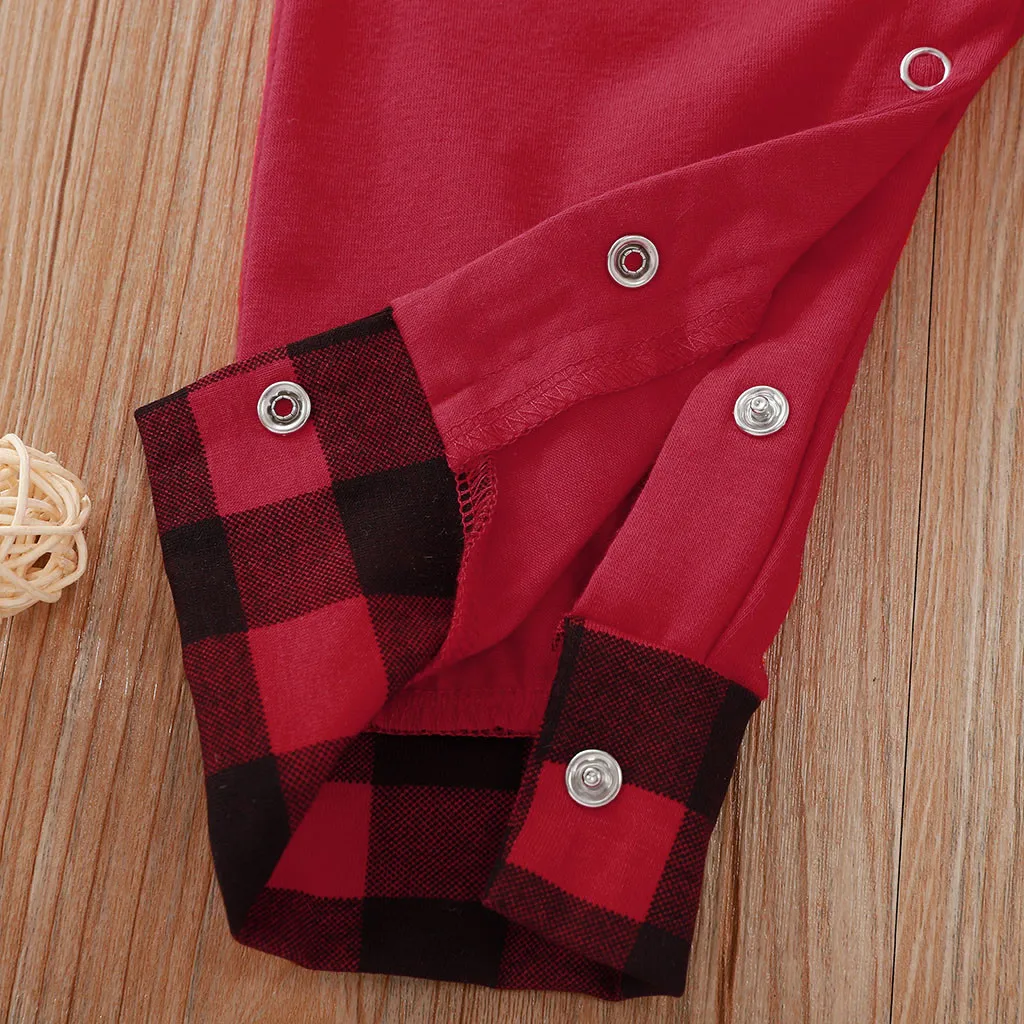 Новинка года; Рождественский клетчатый комбинезон для новорожденных мальчиков и девочек; Рождественская одежда в клетку с длинными рукавами; модные комплекты для малышей