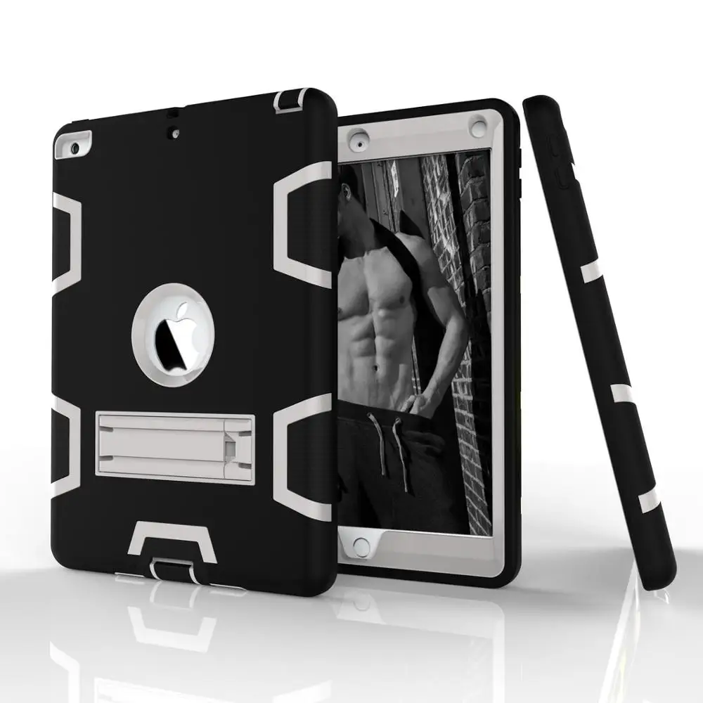 Силикагель+ PC Броня ударопрочный чехол для Apple iPad 9,7 дюймов, Сверхмощный жесткий чехол Полный корпус Prot - Цвет: black gray