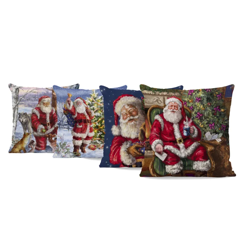 

Classic Anime Santa Pillow Case Gift Box Girl Sofa Decoration Mat Set Coffee Christmas Tree Cat Peach Piece Throw Red Pillow