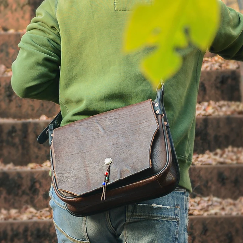 Bolso de cuero curtido italiano para hombre, bandolera de hombro de cuero de  vaca, suave y genuino, de lujo| | - AliExpress