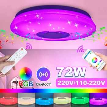 

72W Music LED Ceiling Light Lamp RGB Flush Mount Round Starlight Music with bluetooth Speaker Dimmable Color Changing Light