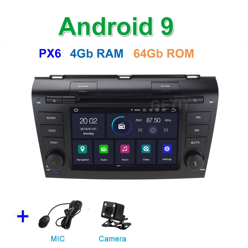 PX6 4G CAMERA DSP 64G PX6 Android 9 автомобильный DVD видео стерео радиоплеер gps навигация для Mazda 3 мазда3 2003~ 2009 - Цвет: PX6 4G CAMERA
