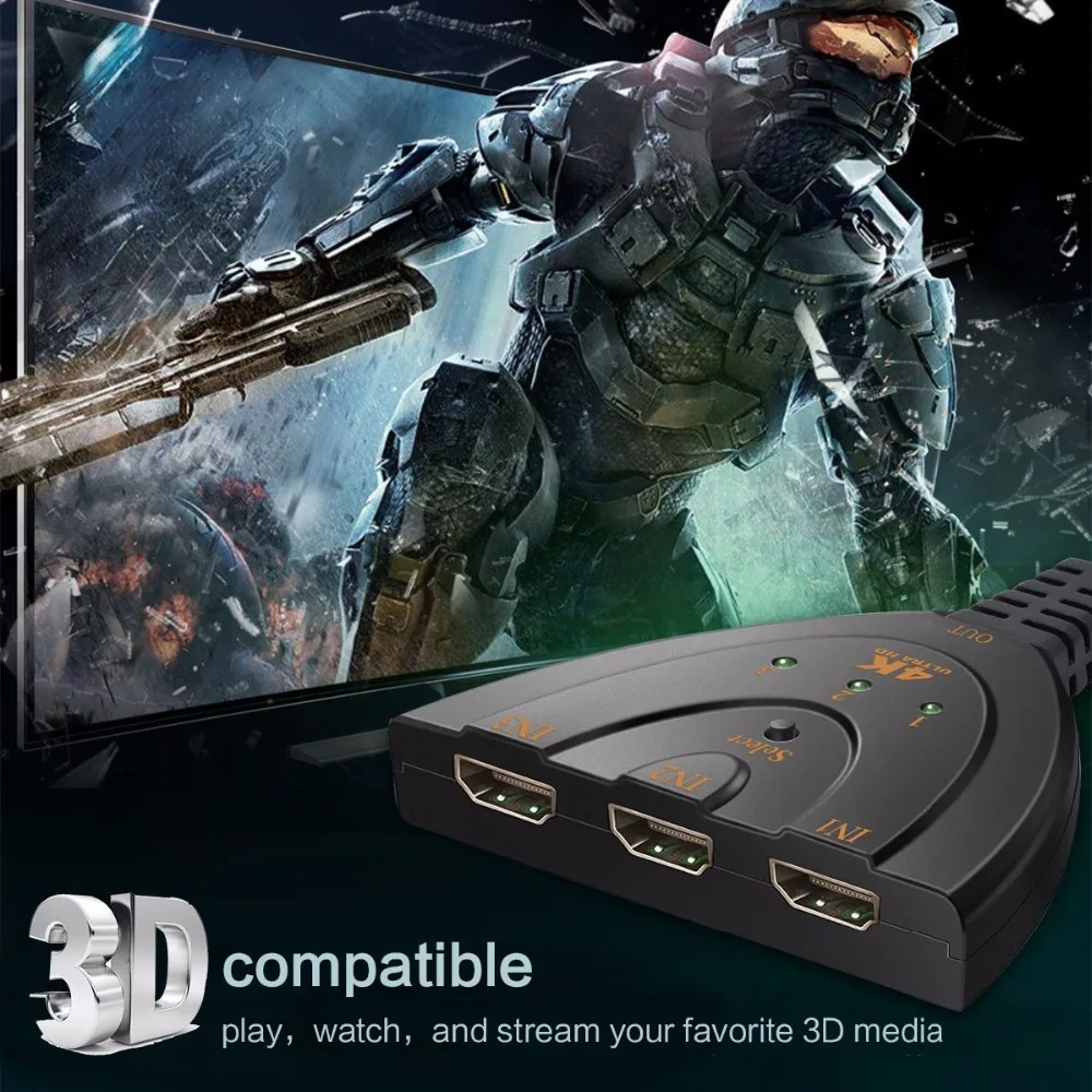 4K* 2K 3D Мини 3 переключатель порта HDMI 1.4b 4K Выключатель HDMI делитель 1080P 3 в 1 выход порт концентратор для DVD HDTV Xbox PS3 PS4