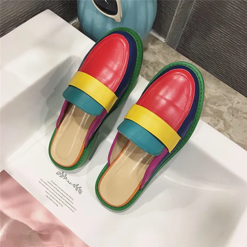 Colorful HTUUA/Брендовые женские сабо; тапочки; сезон осень; модные разноцветные туфли на плоской подошве в британском стиле; шлепанцы на платформе; повседневные Лоферы без застежки; женская обувь; SX3407 - Цвет: Colorful