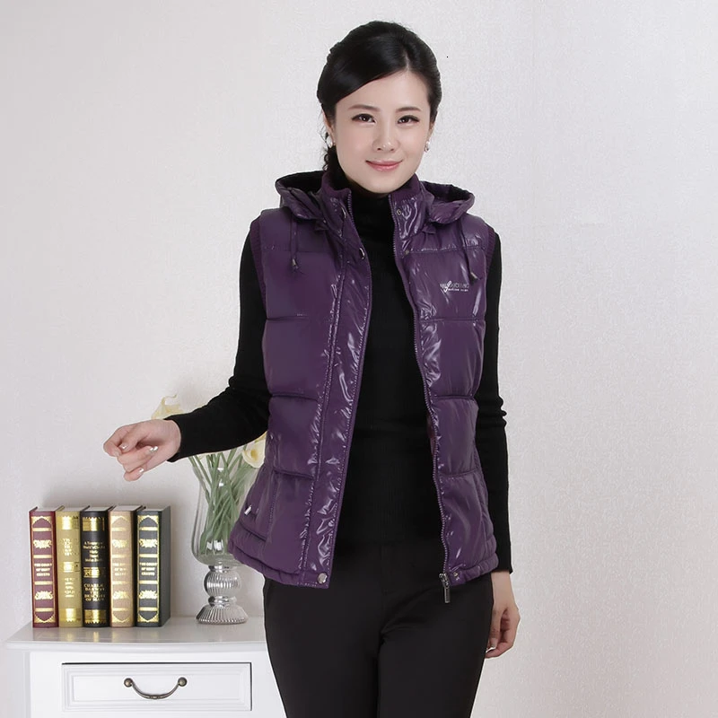 Dark purple Жилет женский тонкий жилет без рукавов Повседневная куртка зимнее пальто женский жилет с капюшоном ветрозащитный хлопковый жилет Chalecos para mujer - Цвет: Dark purple