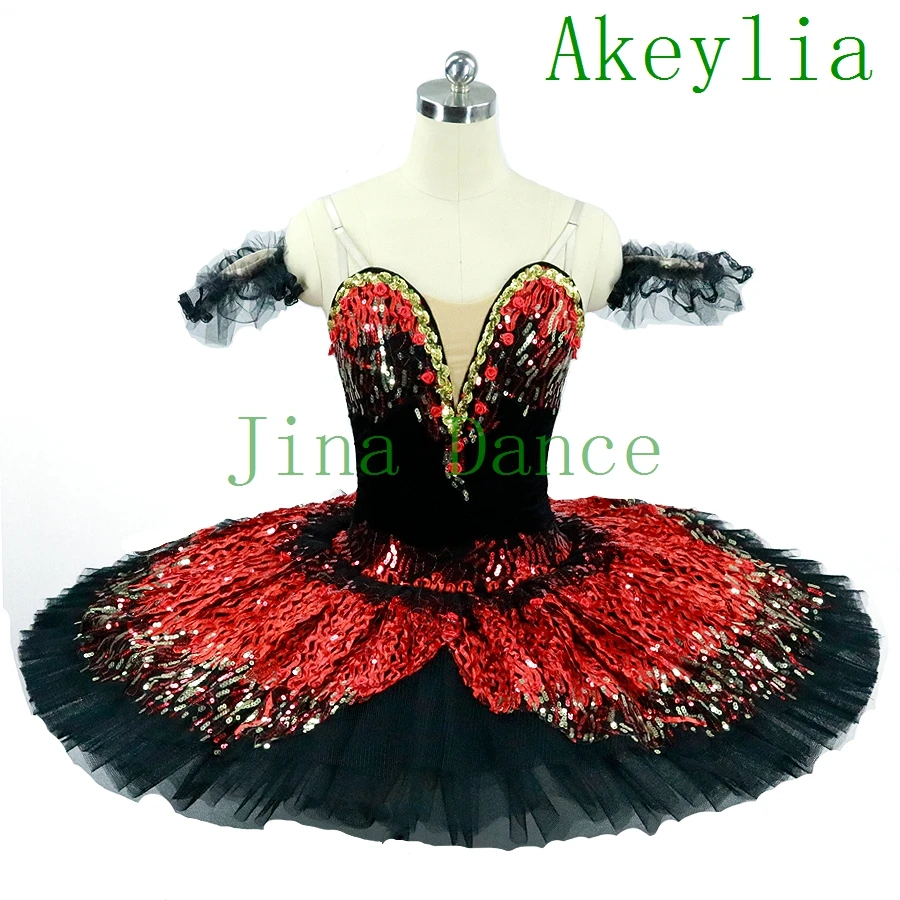 Black red professional ballet tutu for competition costume Fire bird adult red ballet costumes fairy pancake classical tutu