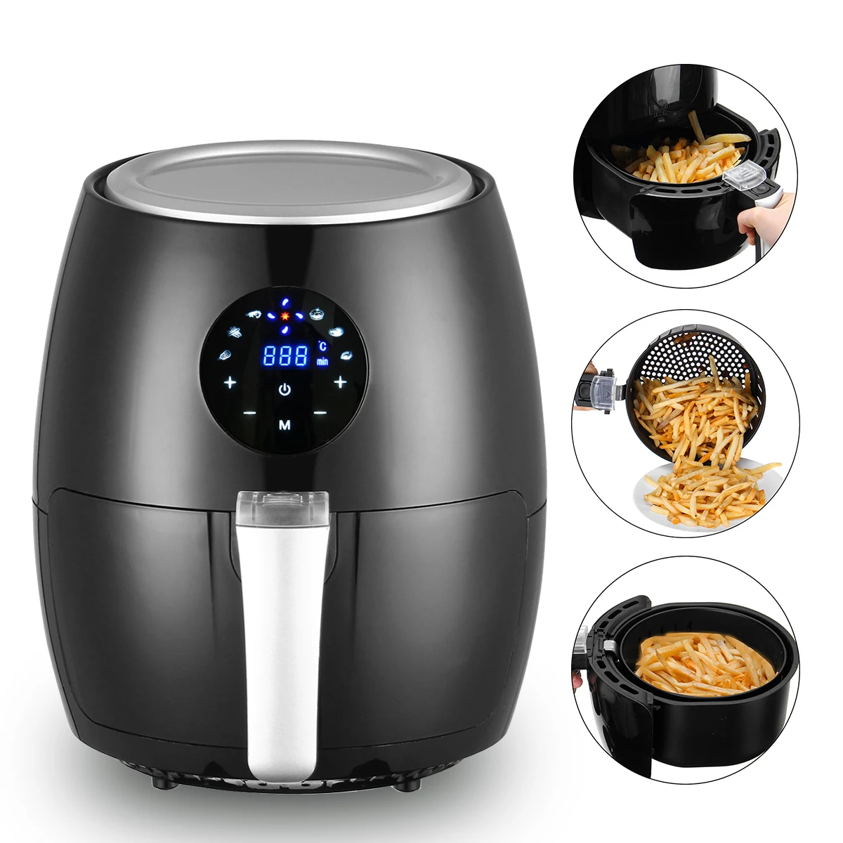 Kaufen 1350W 3.8L Elektrische Friteuse Air Friteuse Digital LED Touch Screen Timer Temperatur Control Power Air Friteuse Eletric