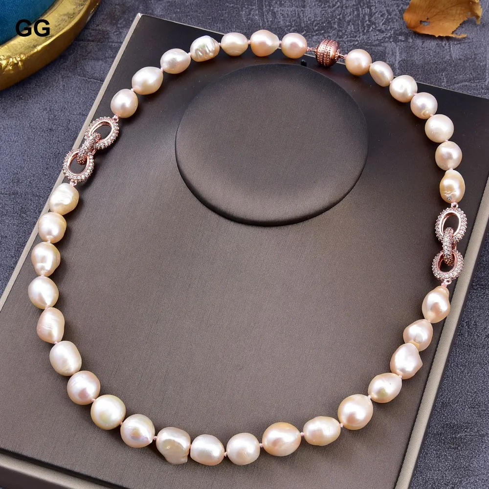 Guaiguai Jewelry 22 13mm Pink Natural Baroque Keshi Pearl Necklace Cz 