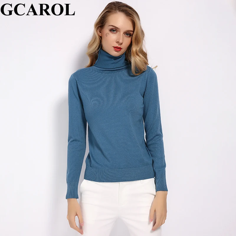 Vente GCAROL 2019 nouveau femmes 30% laine col roulé pull automne hiver pull rendre tricot basique pull couleur unie OL dame tricoté hauts