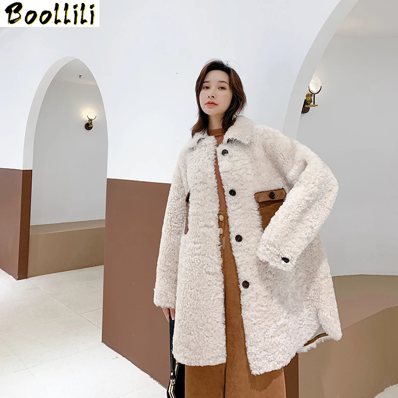 

Женская шерстяная куртка Boollili, натуральное меховое пальто в Корейском стиле, зима 2023