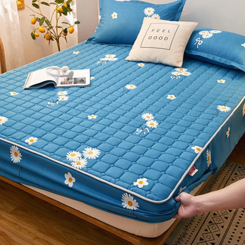 Printed Double Bed Sheet With Elastic Band Skinfriendly Breathable Fitted Bed Sheet Queen