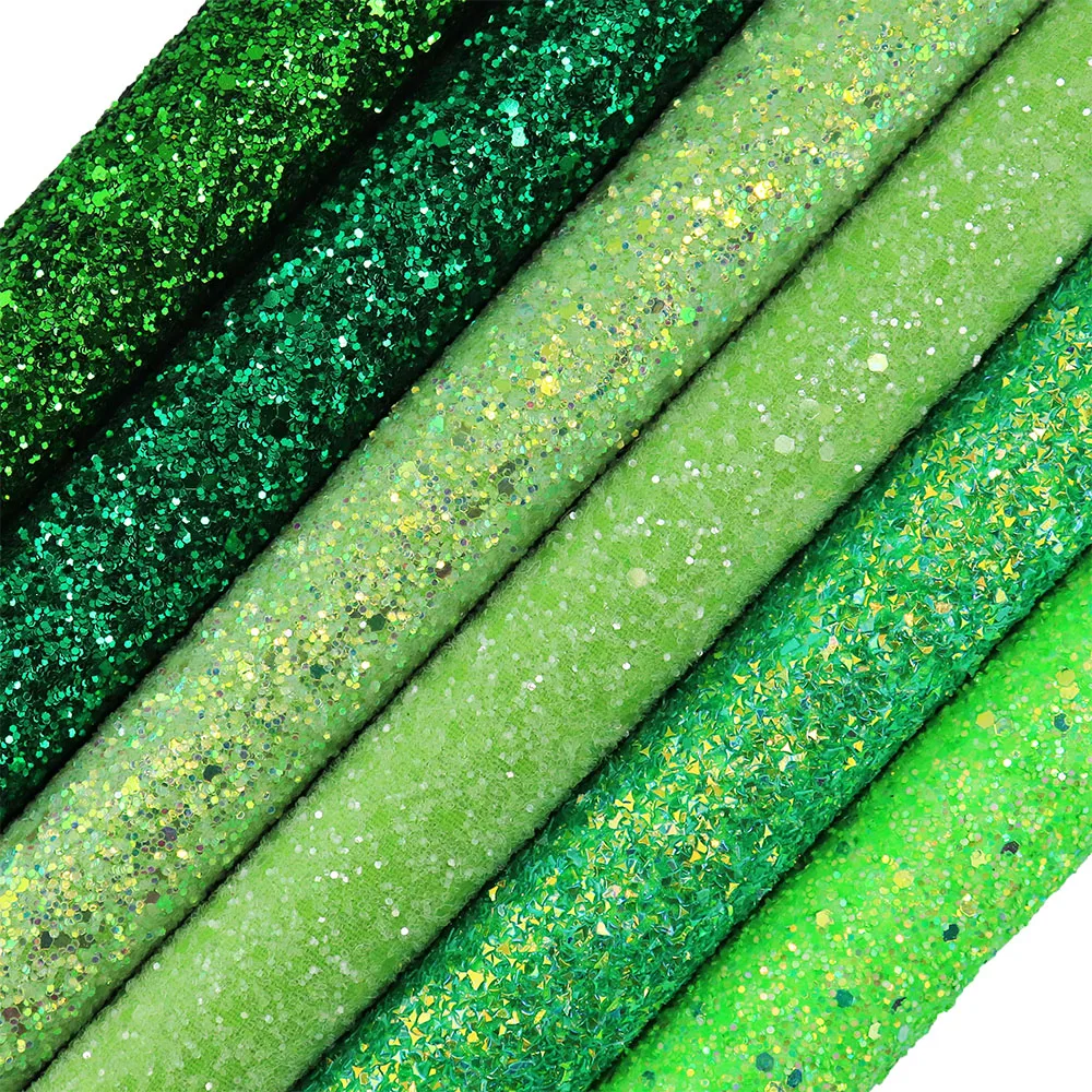 Roll Plain Dyed Green Fine Chunky Fine Glitter Fabric Faux Synthetic Leather 30x134cm for Bows Earring Decoration DT008