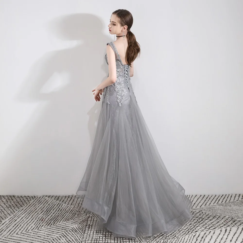 BacklakeGirls Avondjurken Met Parel глубокий Vneck без рукавов Тюль Русалка вечернее платье на шнуровке с открытой спиной