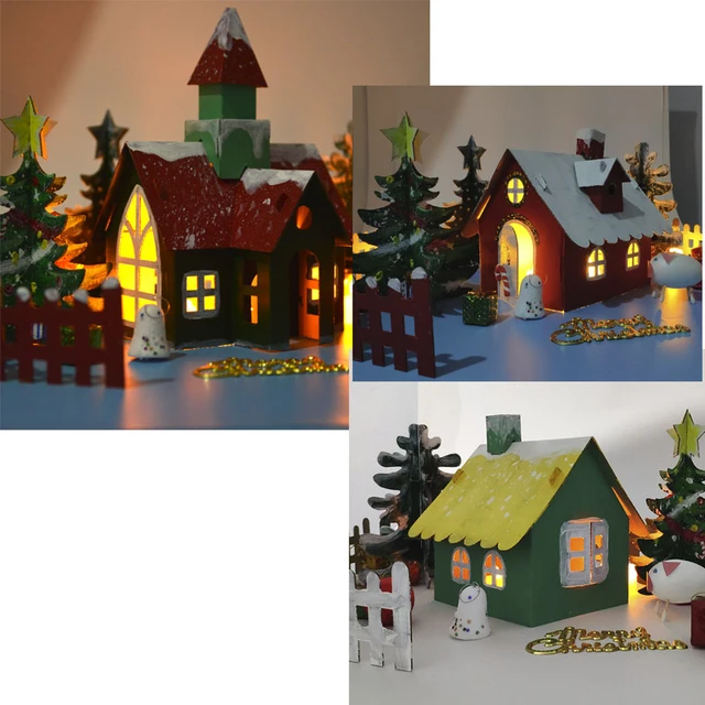 Children Handmade DIY Painting Christmas Biscuit House Festival Decorations Kindergarten Kids Gifts Luminous Homemade Hut DDJ 4