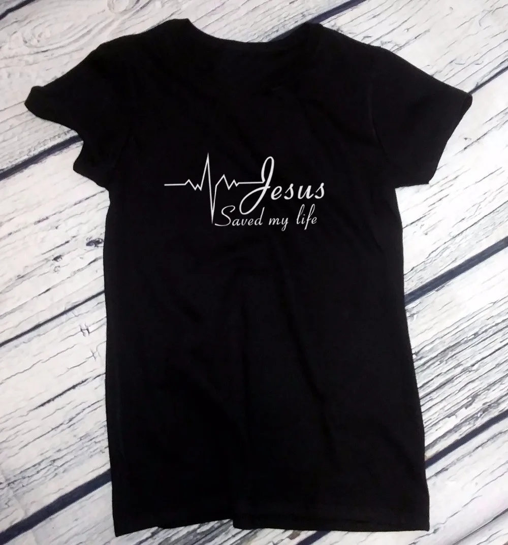 Ladies Jesus Saved My Life T-Shirt Religion Christian Catholic Tee God Faith Prayer