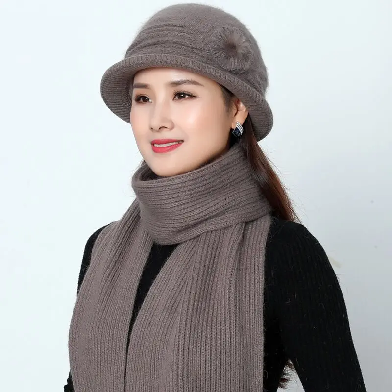 New Winter Brand Hats for Women Knitted Beanie Hat Cap For Female Rabbit Hat Scarf Warmer Balaclava Knitted Hat Mother's Gift